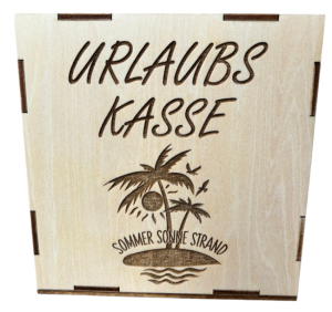 Urlaubs Kasse aus Holz Spardose